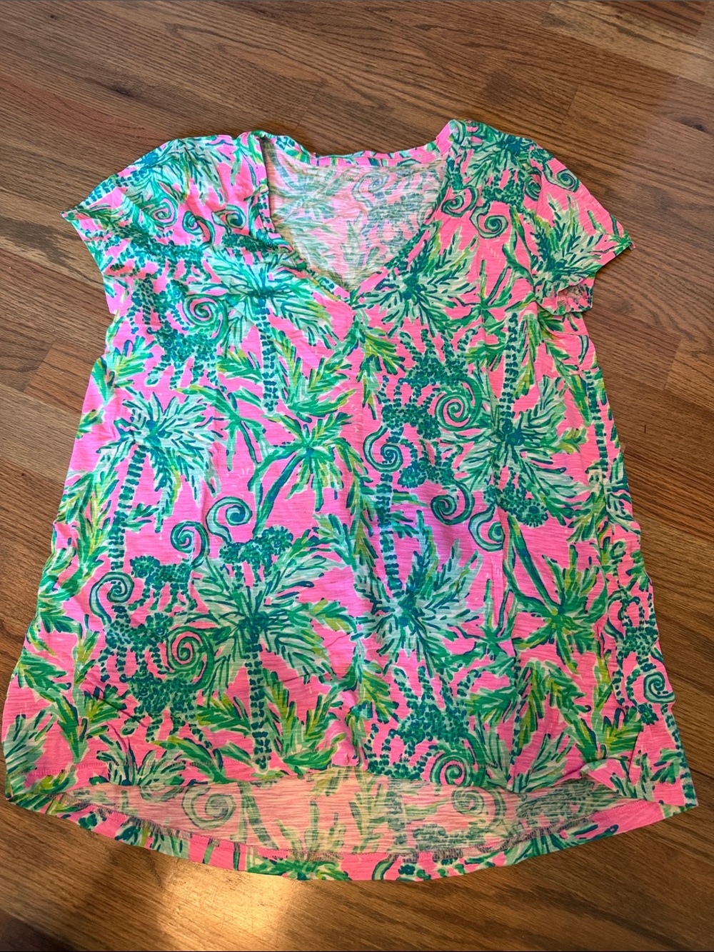 Lilly Pulitzer Pink Tropical Palm Print Short Sleeve Tee